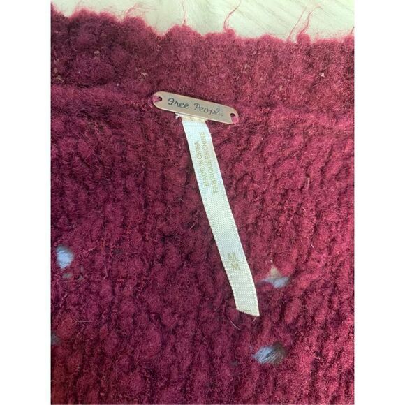 Free People Sweater Fall Friend Oversized Fuzzy Textured Boho Fall Winter Maroon - Picture 5 of 9